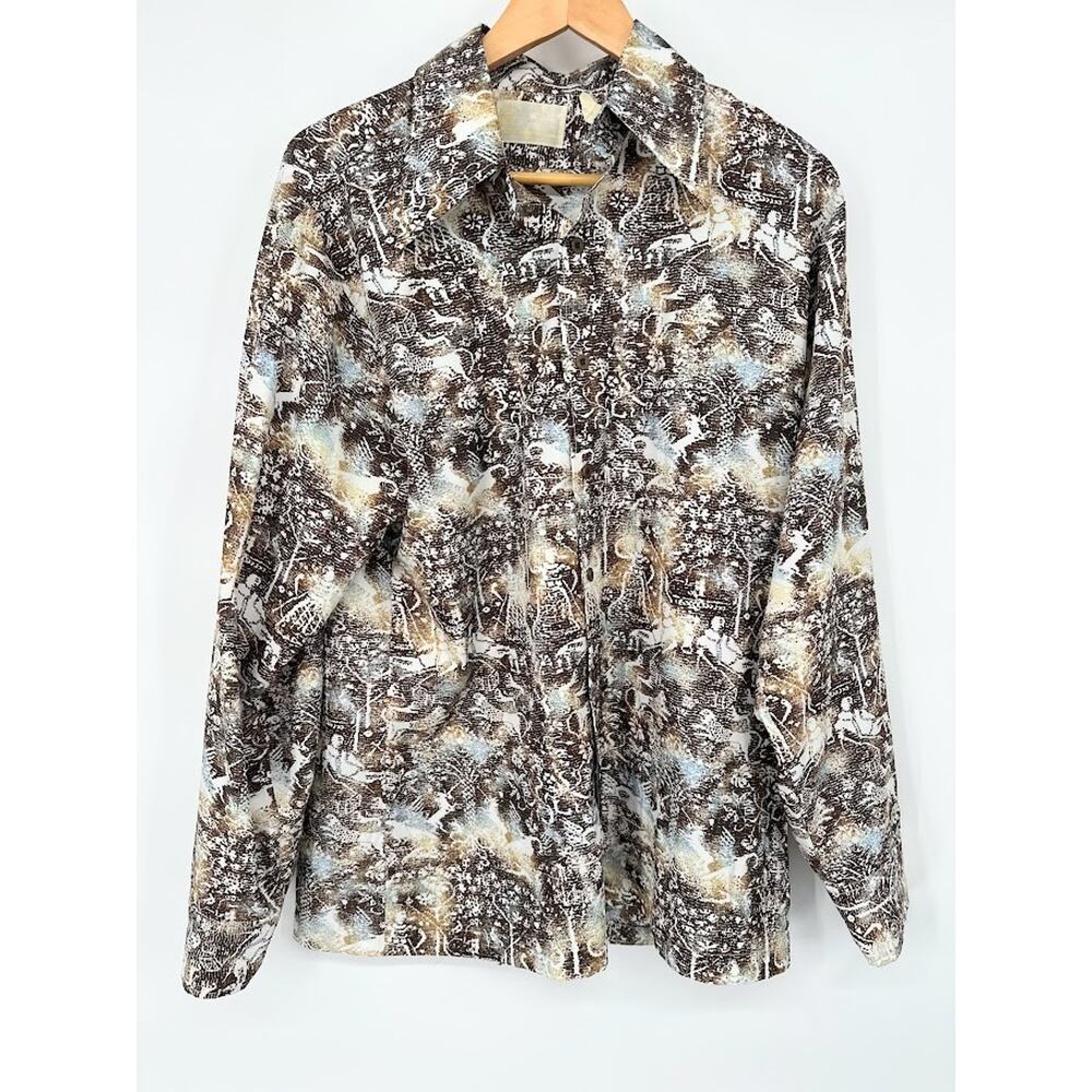 Vintage Kings Road Shirt Mens Large Button Up Long Sleeve Disco 70s Tribal Retro